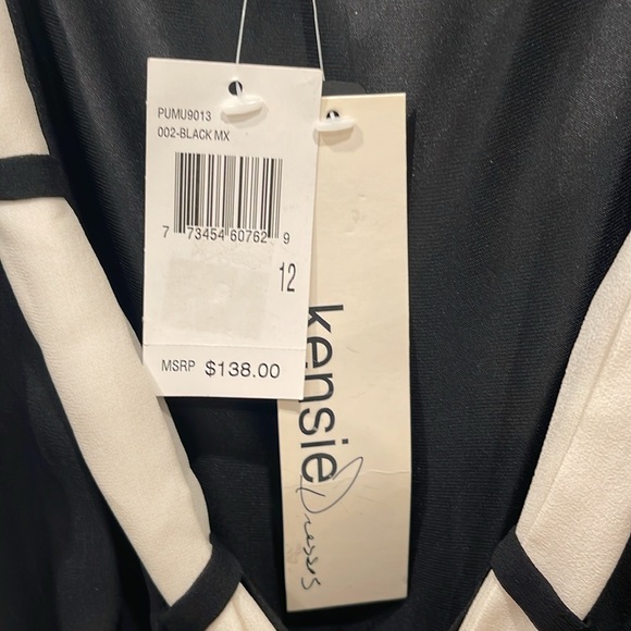 NWT - KENSIE BLACK SILK DRESS W/OFF WHITE RUFFLE HEM AND TIE AT NECK - SIZE 12 - Picture 4 of 4